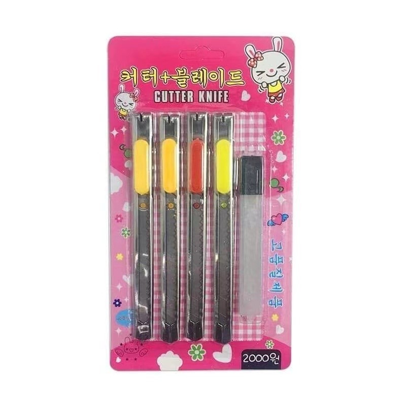 ZJ HOMEมีดเหล็ก แพ็ค 4+1 ใบมีด หลายสี จัดส่งแบบสุ่ม