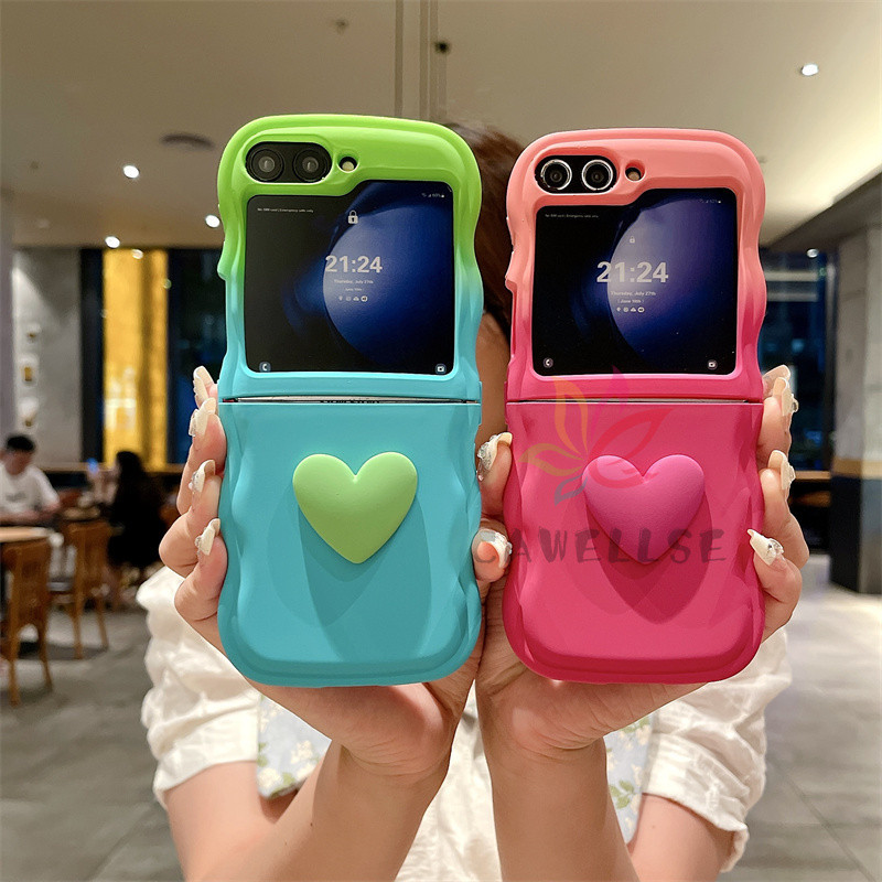 SAMSUNG น่ารักgradient CandyสีLove Heart Soft TPU WaveปลอกSamsung Galaxy Z Flip 6 Z Flip 5 Z Flip 4 Z Flip 3 5Gกันกระแทกป้องกันกลับกรณีFlip5 Flip6