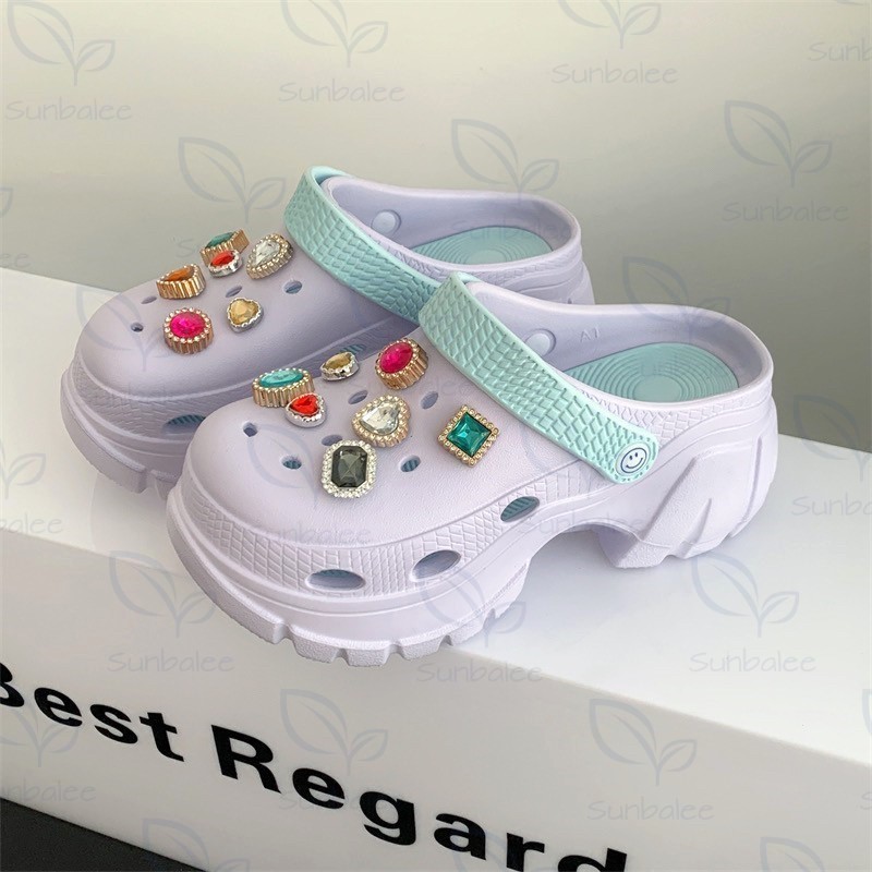 H509 รองเท้าหัวโต เสริมส้นสูง 7 CM แถมตัวติดน่ารัก มีสายรัดส้นเท้า รองเท้าผู้หญิง สีพาสเทล สินค้าพร้อมส่ง