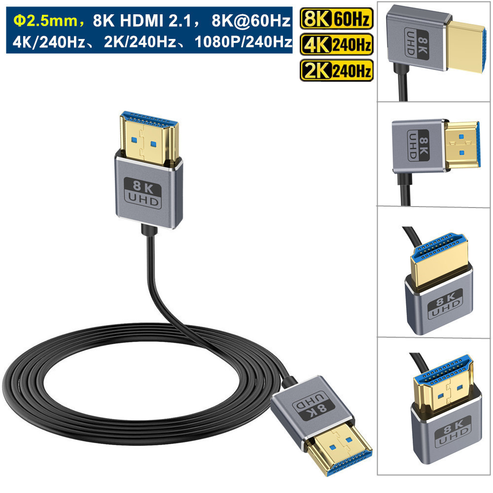 สาย HDMI Coaxial Ultra-Fine บางเฉียบ HDMI2.1 รองรับ 8K/60Hz 4K/240Hz 48Gbps OD2.5mm 30 ซม./60 ซม./12