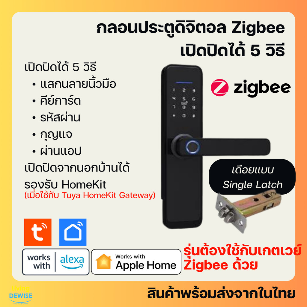 Tuya กลอนประตูดิจิตอล Zigbee ติดตั้งเองได้ ปลดล๊อคได้ 5 วิธี รองรับ HomeKit ใช้แอป TuyaSmart หรือ Smart Life