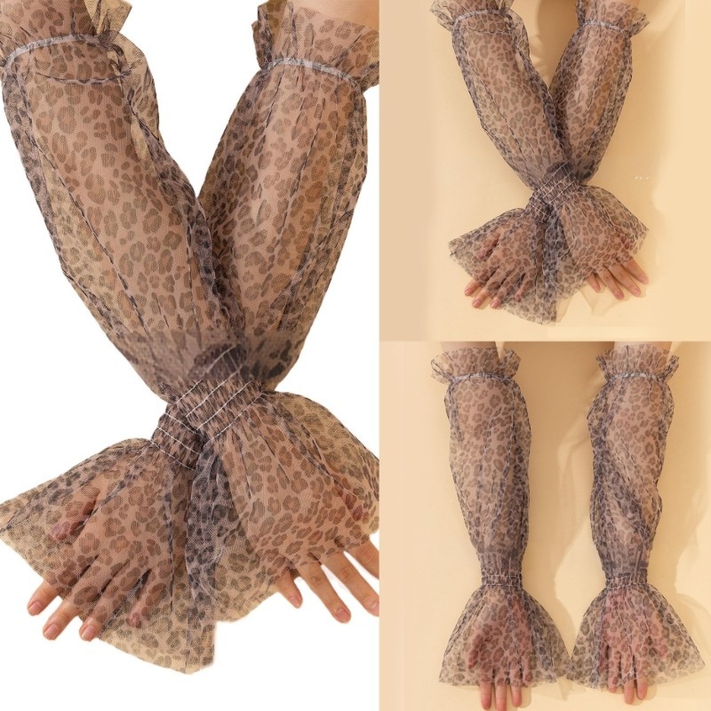 QUU Sleeves Thin Arm Sleeves Driving Costume Flared Sleeves Leopard Pattern