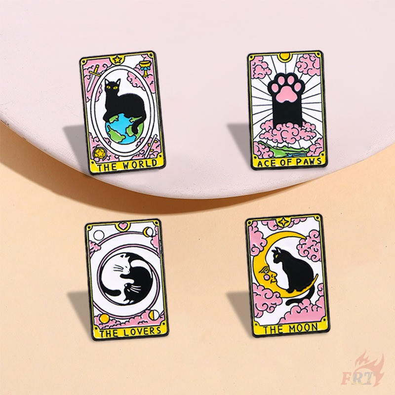 Cat - เข็มกลัดไพ่ทาโรต์ 1 ชิ้น/4 ชิ้น Doodle เคลือบกระเป๋าเป้สะพายหลังปุ่ม Pins ป้าย