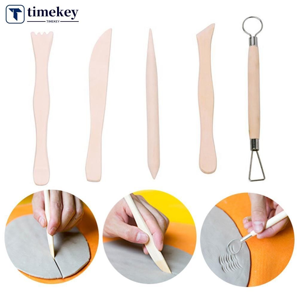 Timekey 5pcs ไม้เครื่องปั้นดินเผาเครื่องมือศิลปะ Clay ประติมากรรมแกะสลัก Shapers เครื่องตัด Clay Craft Polymer Clay ชุดเครื่องมือ O9X5