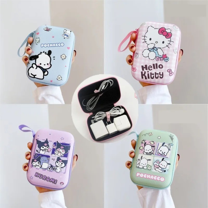 การ์ตูนน่ารัก Sanrio Anime Kitty Kuromi Pochacco หูฟังกรณีสายชาร์จเหรียญ Hard Disk Travel แบบพกพากระเป๋าเก็บ Organizer