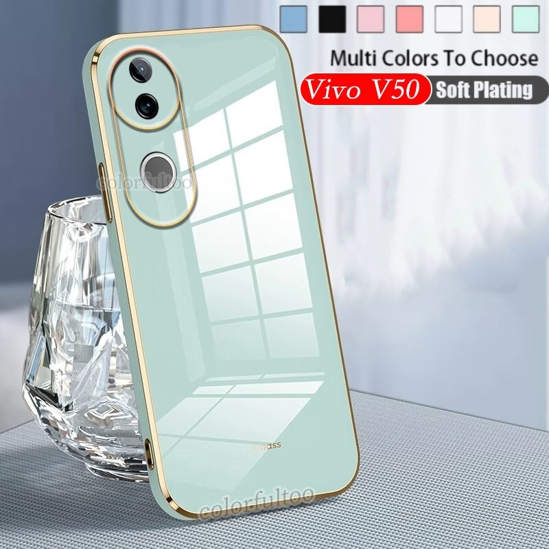 Vivo V50 2025 หรูหรา 6D ชุบ Soft TPU ซิลิโคนเคสโทรศัพท์สําหรับ Vivo V50 V40 Pro V40Lite V50Pro 5G กันกระแทกกล้องเลนส์ป้องกันปกหลังคู่ปลอกสําหรับ VivoV50
