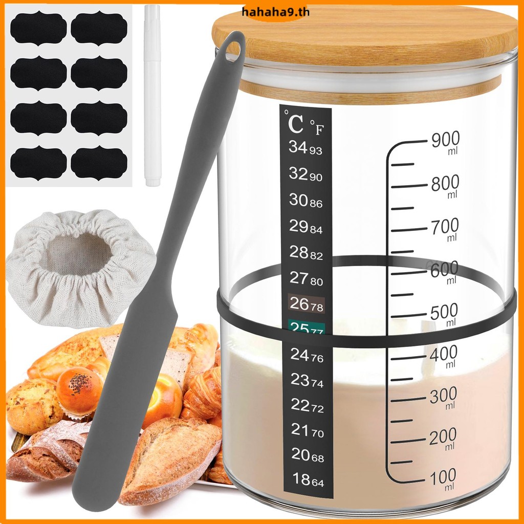 Sourdough Starter Jar Kit 900ml Sourdough Starter Container แก้วใส Sourdough Starter Cup ปากกว้างพร้