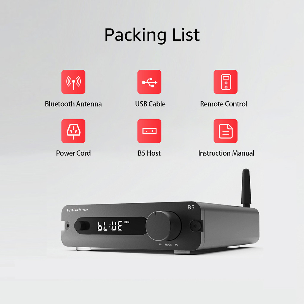 Hifimuse B5 บลูทูธ เครื่องขยายเสียง ESS9018K2M สเตอริโอ Hi-Fi โฮมเธียเตอร์เครื่องขยายเสียง 32Bit/192kHz Class D Mini Power Amp 100W