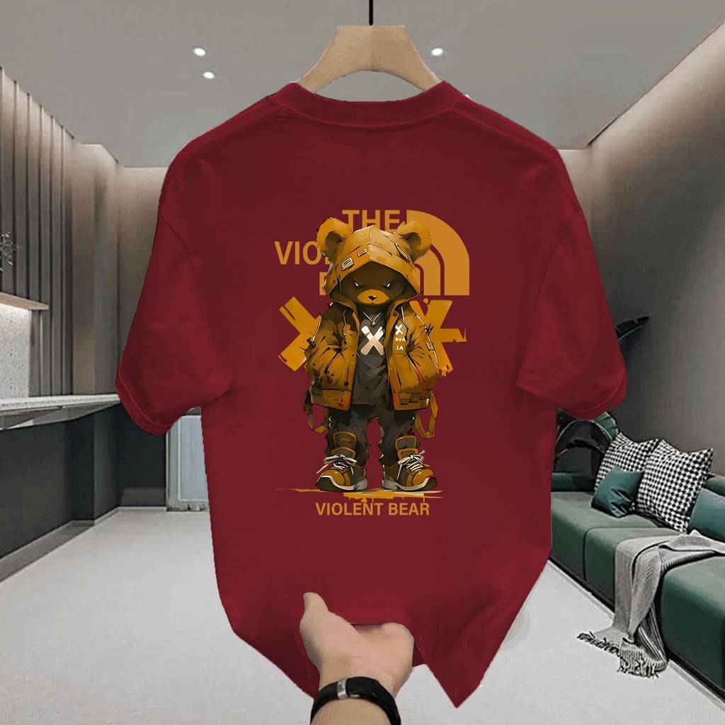 Top.street เสื้อยืด oversize "VIOLENT BEAR" t shirt cotton100% แฟชั่น แนวสตรีท สไตล์เกาหลี แขนสั้น unisex 2025 เสื้อชาย
