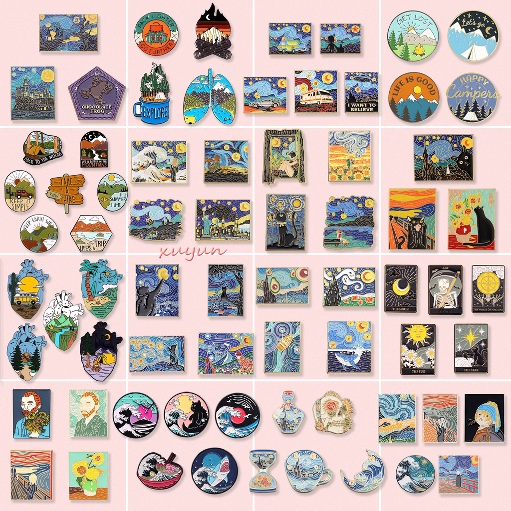30 รูปแบบชุดทิวทัศน์กลางแจ้งประณีตเคลือบ Pin Van Goghs บทคัดย่อ Art ภาพวาดสีน้ํามันโลหะเข็มกลัด Badge เสื้อผ้ากระเป๋าเป้สะพายหลังอุปกรณ์เสริมset-5