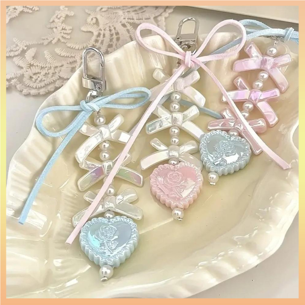 Y2k Bowknot โทรศัพท์จี้ Charms Kawaii ไข่มุกลูกปัดพวงกุญแจโทรศัพท์สําหรับสาวหวานโทรศัพท์มือถือ Lanyard พวงกุญแจเครื่องประดับของขวัญ