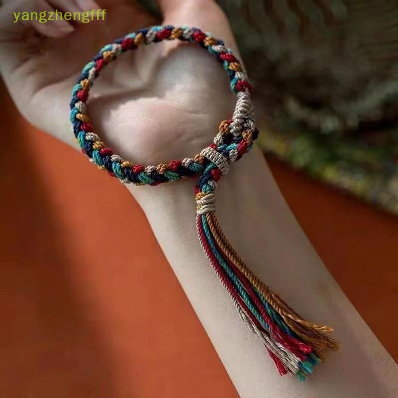 [หยางเจิ้งfff] ทําด้วยมือทิเบตถักที่มีสีสันเชือกสายรัดข้อมือสไตล์ชาติพันธุ์กําไลข้อมือปรับดึงเชือก สายคล้องข้อมือ [ใหม่]