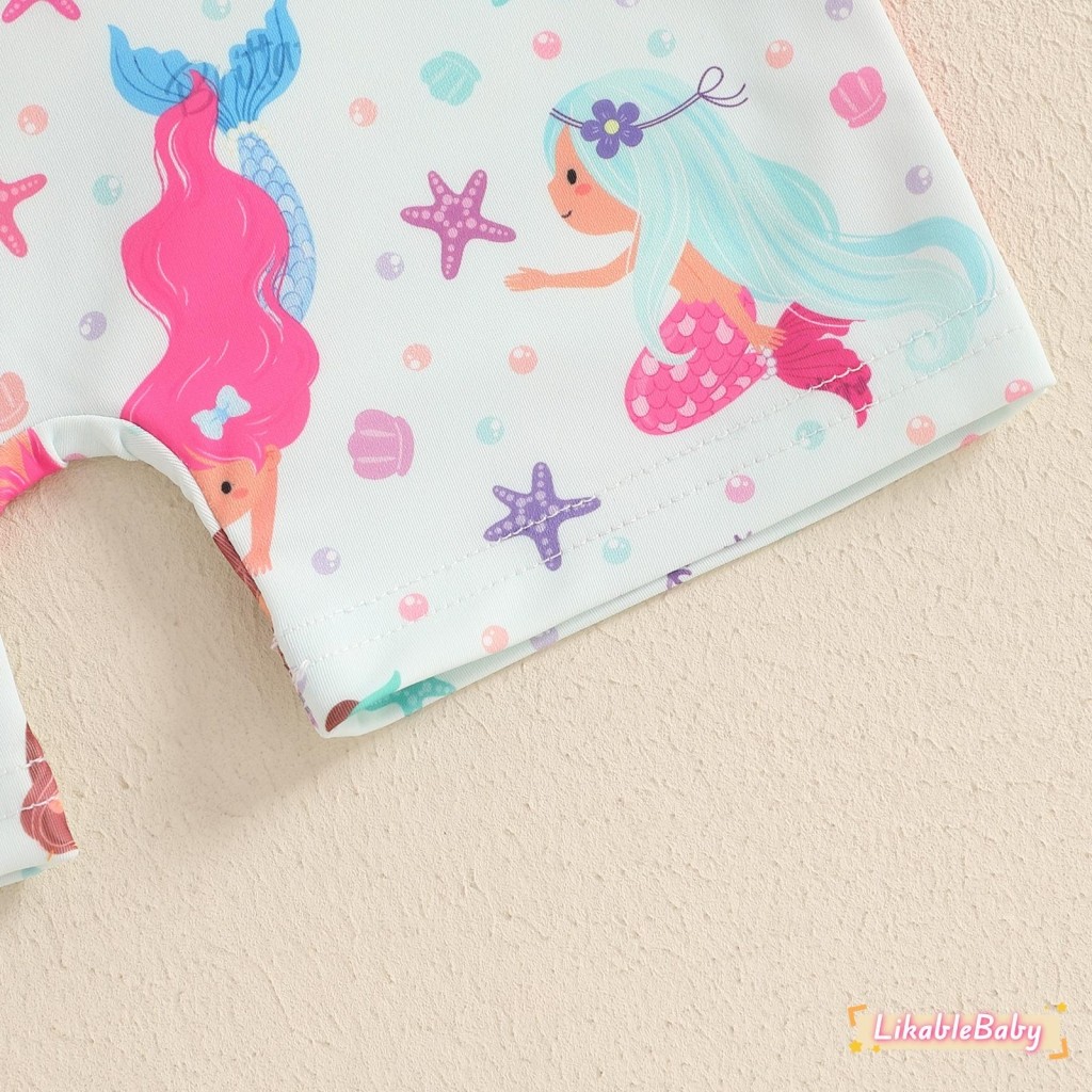 ชุดเด็กผู้หญิงเชลล์ซิปขึ้นแขนยาวคอลูกเรือผื่นยามชุดว่ายน้ําชุดพร้อมหมวก - รูปที่ 6