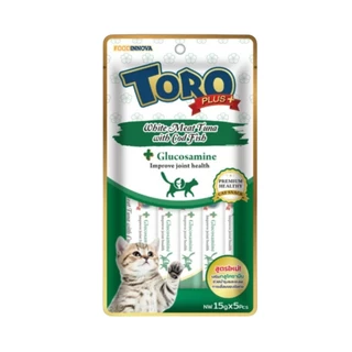 [ แพ็ค 5ซอง ] Toro Toro Plus ขนมแมวเลีย โทโร่ พลัส ผลิตจากเนื้อปลาทูน่าเนื้อขาวแท้ ขนาด 15g