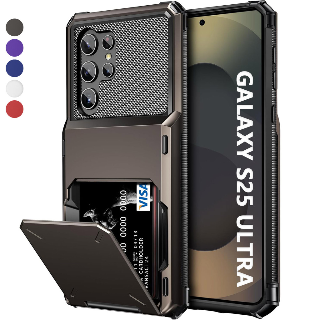 Samsung Galaxy S25 Edge S24 S23 S22 Ultra S21 Plus S20 FE S25+ S24+ S23+ Case w Card Holder กันกระแทก Heavy Duty กระเป๋าสตางค์ป้องกัน Hard PC Back Soft TPU กันชนช่องใส่การ์ด