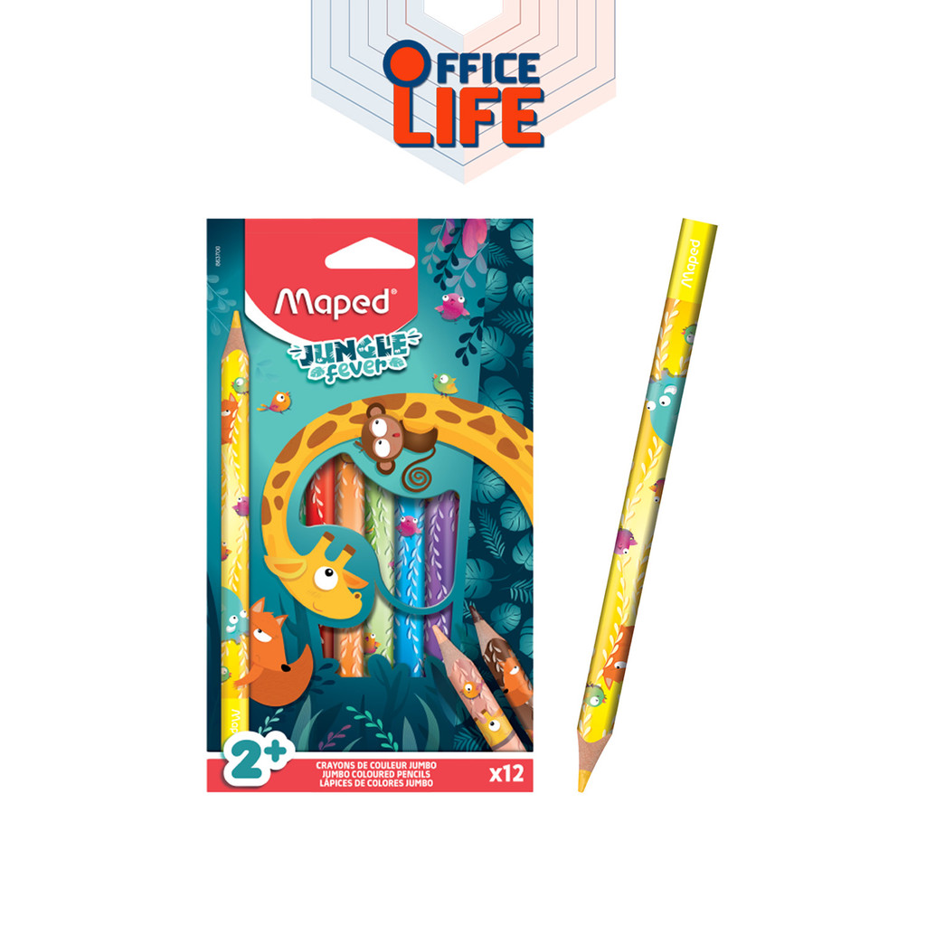 Maped สีไม้จัมโบ้จังเกิ้ล 12 สี Pencils Jungle Fever สีไม้ด้ามสามเหลี่ยม