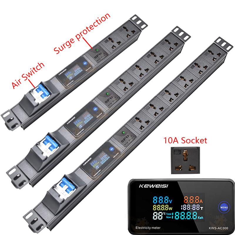 Pdu power distribution unit socket digital display meter,2-12Ways Universal socket,surge protector,16A 4000W 32A 8000W