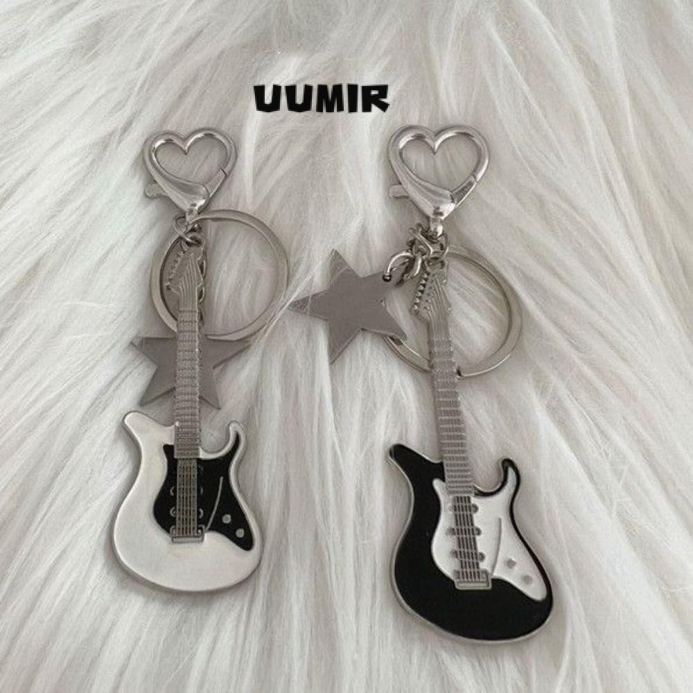 Uumir พวงกุญแจกีต้าร์, จี้พวงกุญแจโลหะหวานเย็น, Y2K Rock Punk Vintage Love Heart Star พวงกุญแจรถผู้ชายผู้หญิง