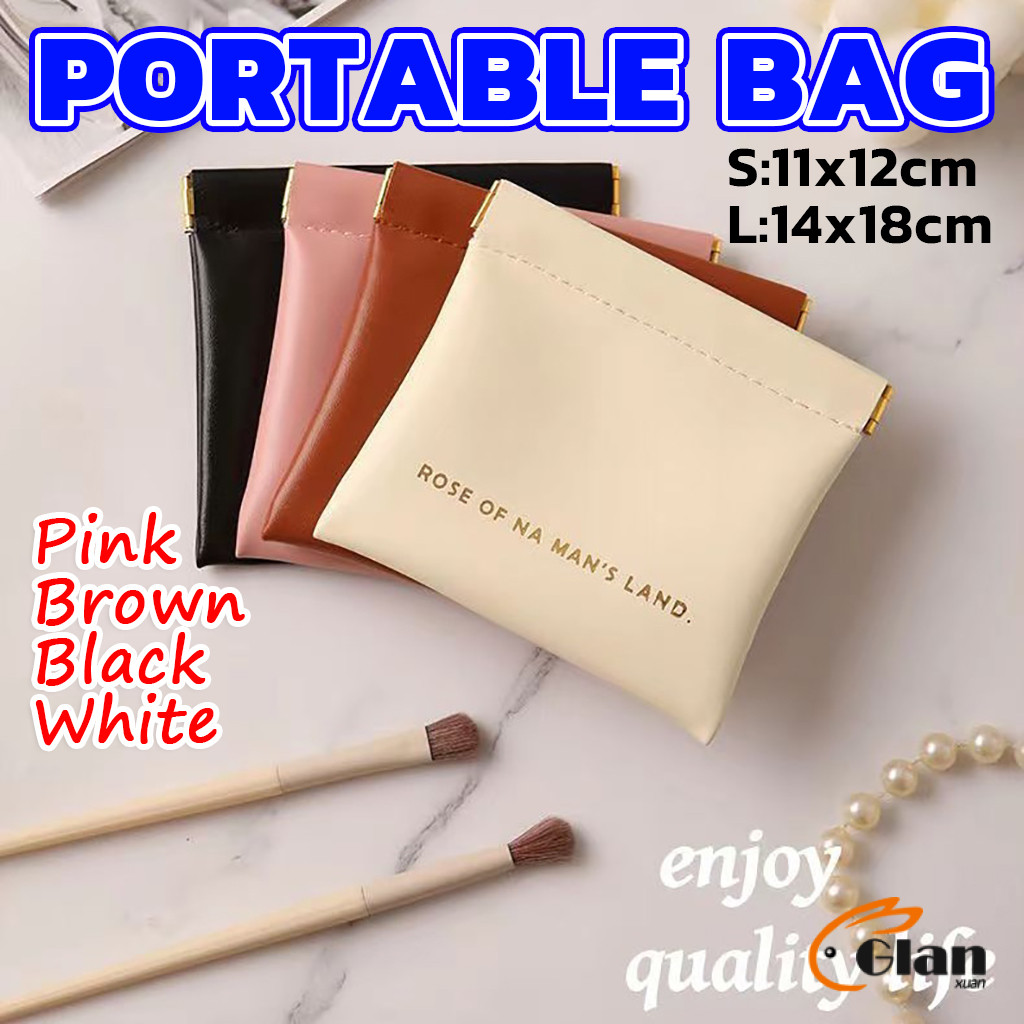 Glanxuan กระเป๋าพกพา สีพื้น เรียบหรู ใส่เครื่องสําอาง แบบพกพา Portable bag