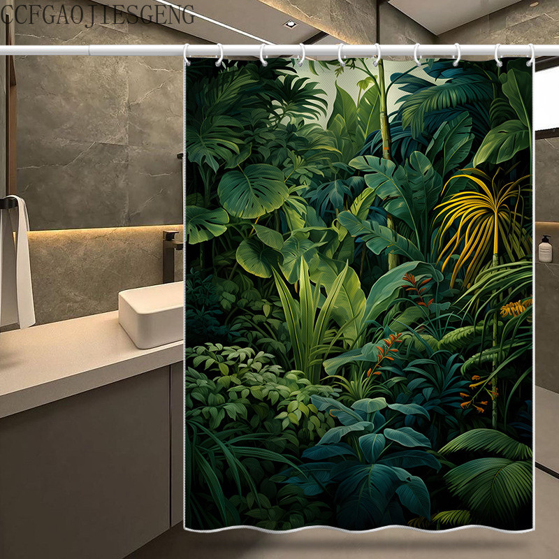 แนะนำ ผ้าม่าน ผ้าม่านห้องน้ำใบไม้สีเขียวมรกต ไม่ต้องเจาะ ผ้าม่านกันน้ำหนา ผ้าม่านแขวน ราคาพิเศษ มีเก็บเงินปลายทาง