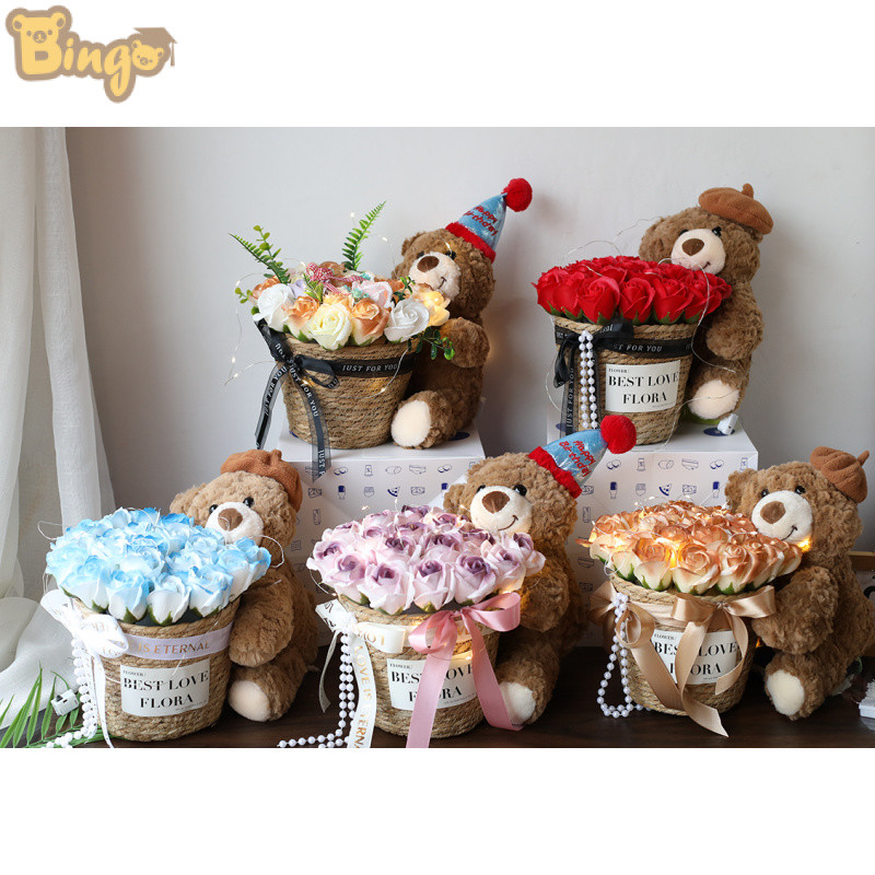 【Bingo】หมี30 /50cm ตะกร้าดอกไม้DIY ชุดวาเลนไทน์2024 (0610)
