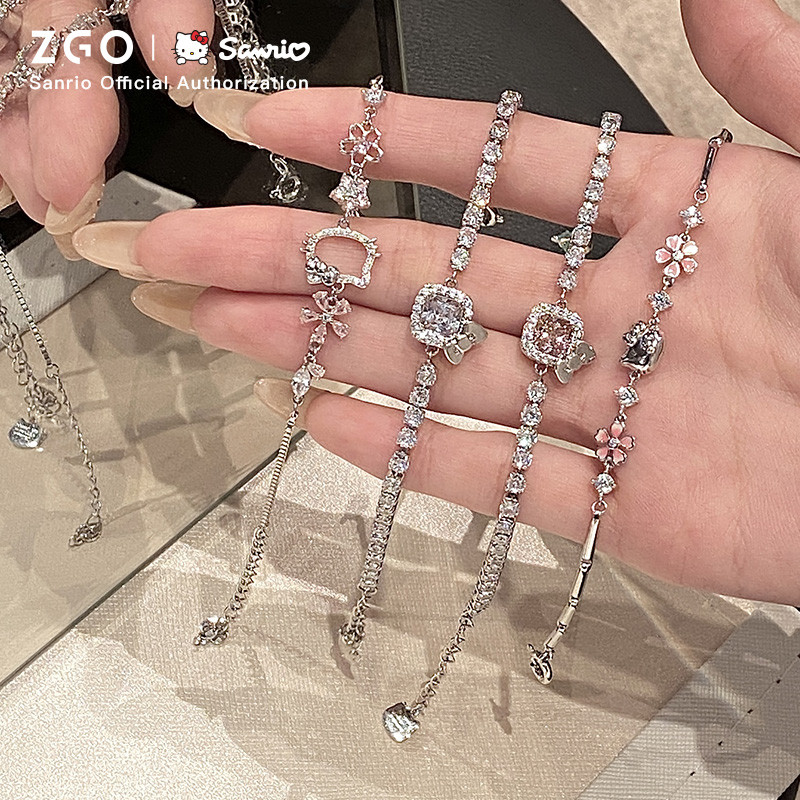 Zgo Sanrio Kuromi เงินสเตอร์ลิง S925 สร้อยข้อมือเงินหญิง Luury Equisite ของขวัญวันเกิดหญิง 6106