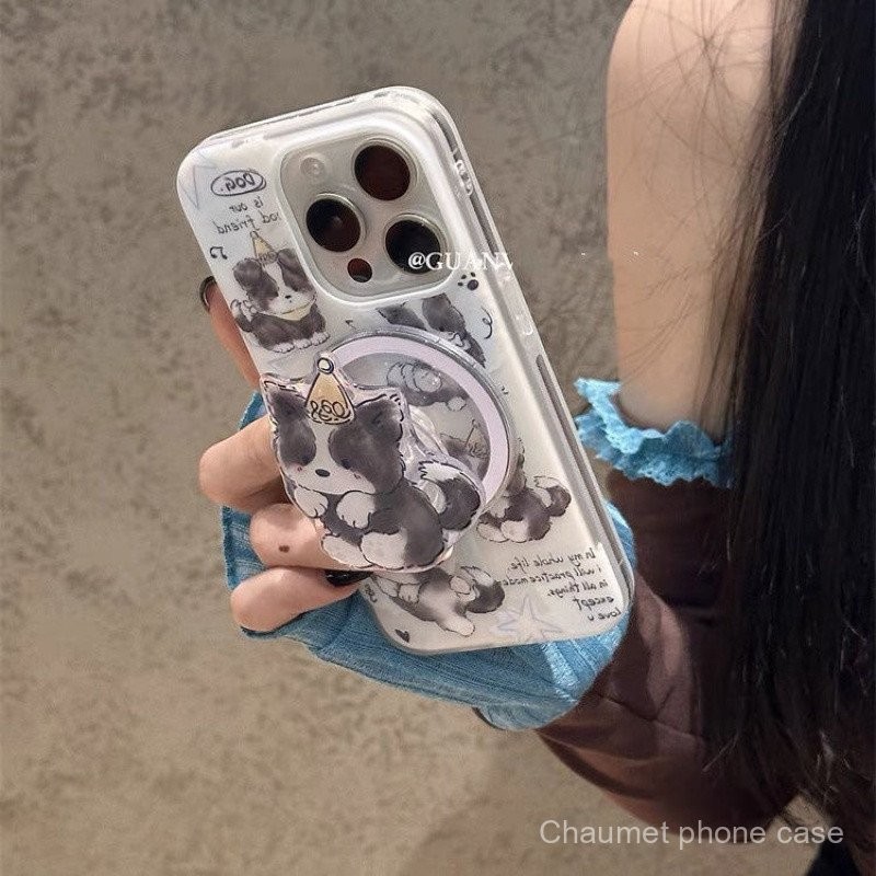 น่ารักการ์ตูนสุนัขเทวดาพร้อมขาตั้งแม่เหล็ก รองรับเคส iPhone 15 Pro กันกระแทก เคสนุ่ม 14 Pro/13 Pro Max 12 รูใหญ่ 11 UUGP