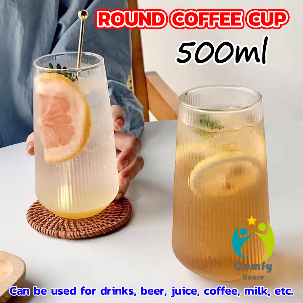 Comfy แก้วกาแฟ ทรงกลม ทนความร้อน สีโปร่งใส แบบเรียบง่าย 500ml Glass Cup