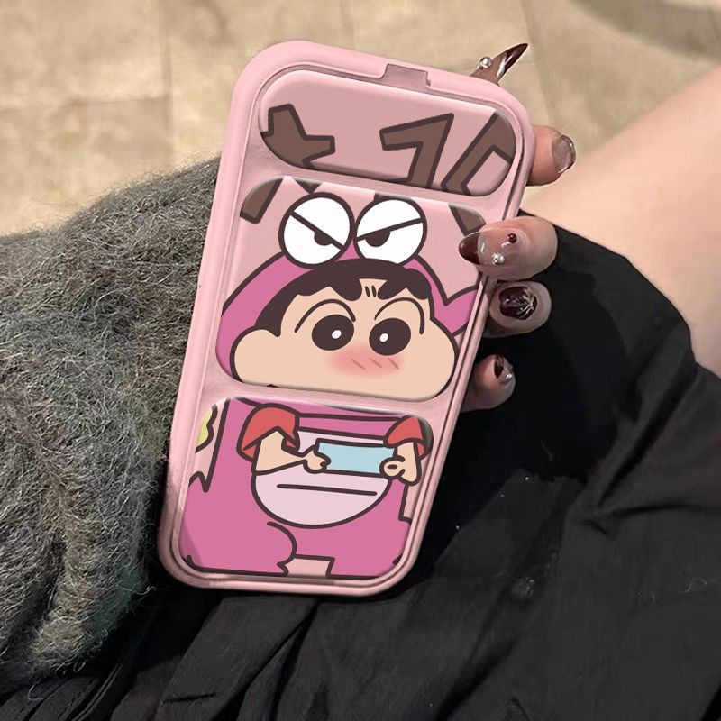 ไดโนเสาร์ชินจังสำหรับเคสโทรศัพท์ Apple 16 iPhone 15 Pro Max ขาตั้งพับได้ 14 ปกป้องเต็มรูปแบบ 13 กันกระแทก 12