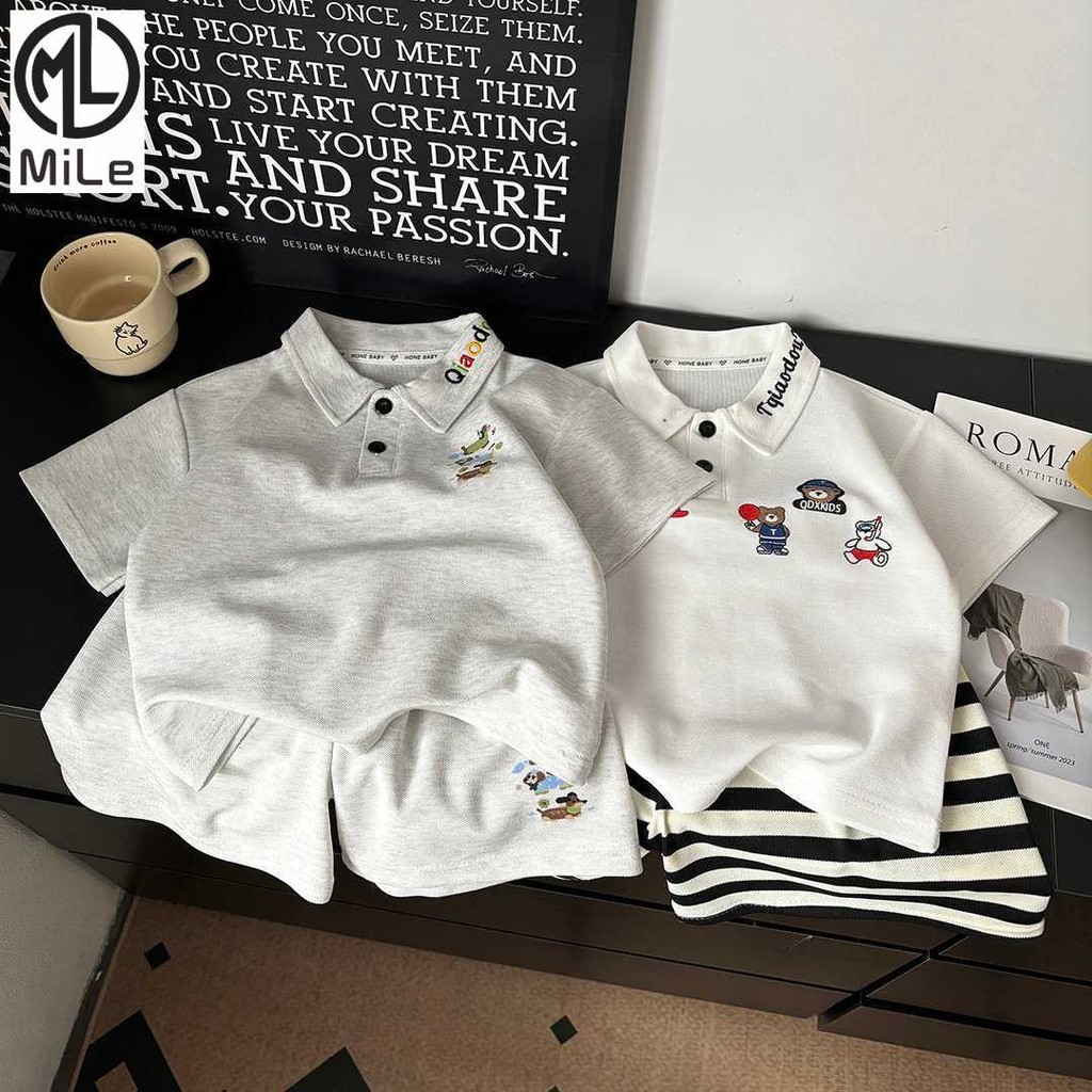[มล] 80-170ซม เด็กชุดแขนสั้นชายหญิงเสื้อโปโลชุดสองชิ้นฤดูร้อนสไตล์ใหม่เกาหลีรุ่นลําลองขนาดกลางขนาดใหญ่เด็กแขนสั้นกางเกงขาสั