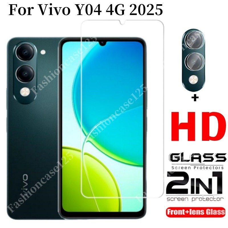 2in1 Vivo Y04 4G Y04S 2025 ป้องกันหน้าจอกระจกนิรภัยสําหรับ Vivo Y04 VivoY04 Y 04 4G 2025 ฟิล์มด้านหน