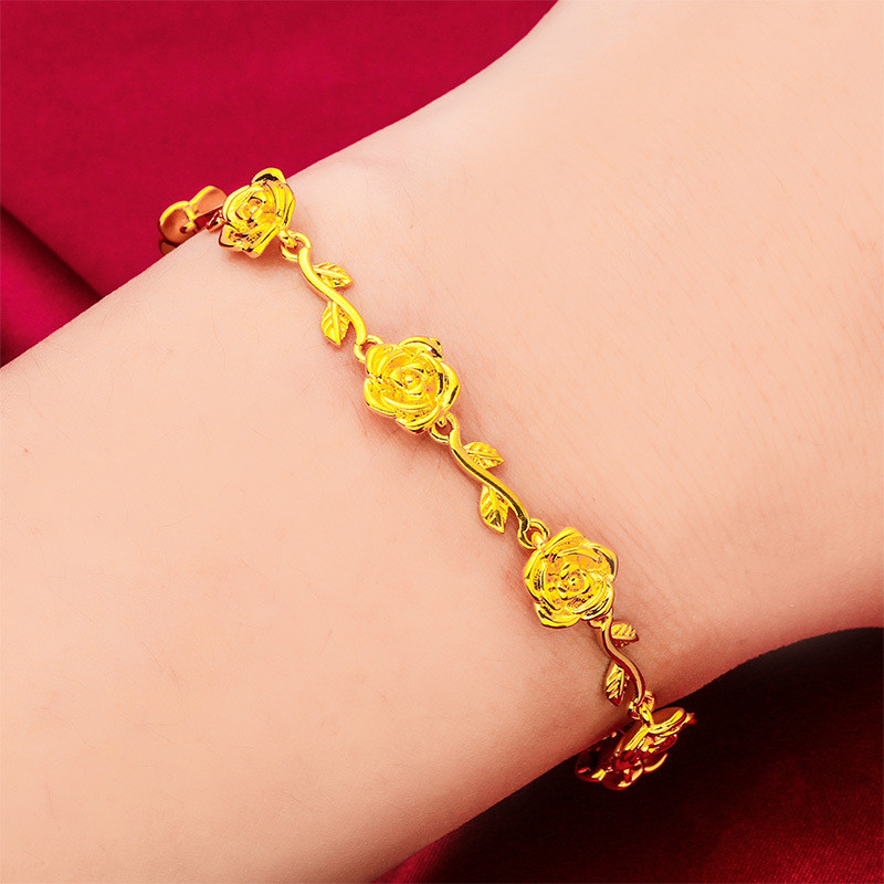 แฟชั่นสร้อยข้อมือดอกไม้ชุบทองทรายสร้อยข้อมือกุหลาบ Emas Korea Bangkok สร้อยข้อกำไลทอง กำไลมือ
