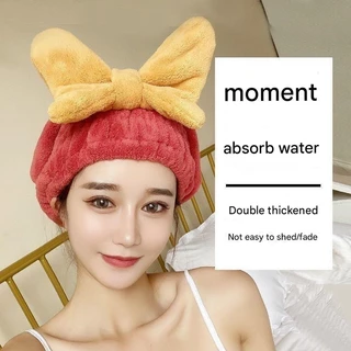 [COD] ผมแห้งหมวกผู้หญิงหนา Super Absorbent Coral Velvet Bow หมวกผมแห้ง Quick-Drying Hair-Free Hair-Drying ผ้าขนหนูโบว์ใหม่น่ารัก Headscarf หมวกอาบน้ําปกป้องผม