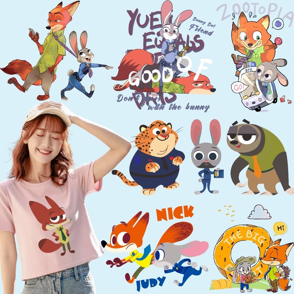 Zootopia สติกเกอร์ ลายการ์ตูน Judy and Nick ล้างทําความสะอาดได้ สําหรับตกแต่งเสื้อผ้า DIY