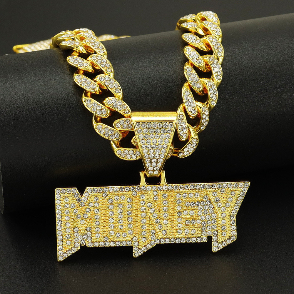 สร้อยคอโซ่ จี้ตัวอักษร MONEY ประดับเพชรเต็ม สไตล์ฮิปฮอป