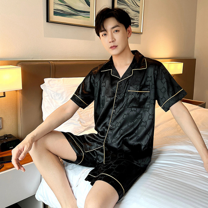 ชุดนอนแขนสั้น ผ้าไหม ผ้าซาติน ทรงหลวม พิมพ์ลายตัวอักษร ขนาดใหญ่ เหมาะกับฤดูร้อน สําหรับผู้ชาย ไซซ์ L – 5XL ราคา ถูกที่สุด ดีลบีเคเค แกลเลอรีภาพที่ 7