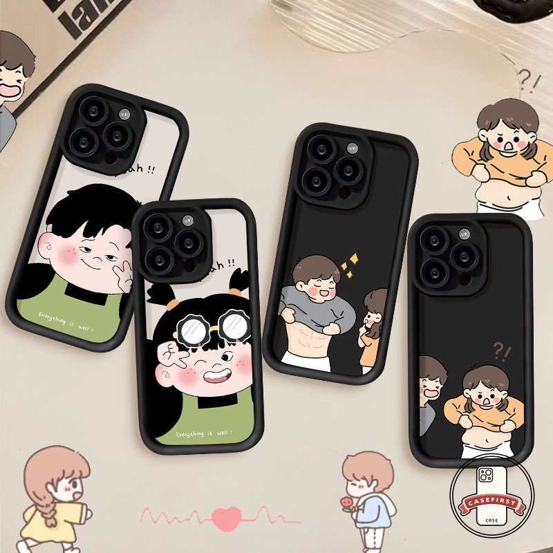 คู่รักการ์ตูนตลกเด็กหญิงเคสอ่อนเข้ากันได้กับ IPhone 7Plus XR 11 13 15 14 12 Pro Max X XS Max 8 7 14 15 6 6S Plus SE 2020