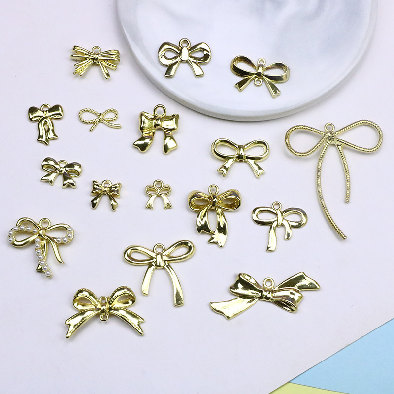 ins โลหะผสมวินเทจทองโบว์คู่แขวน diy เครื่องประดับเครื่องประดับ