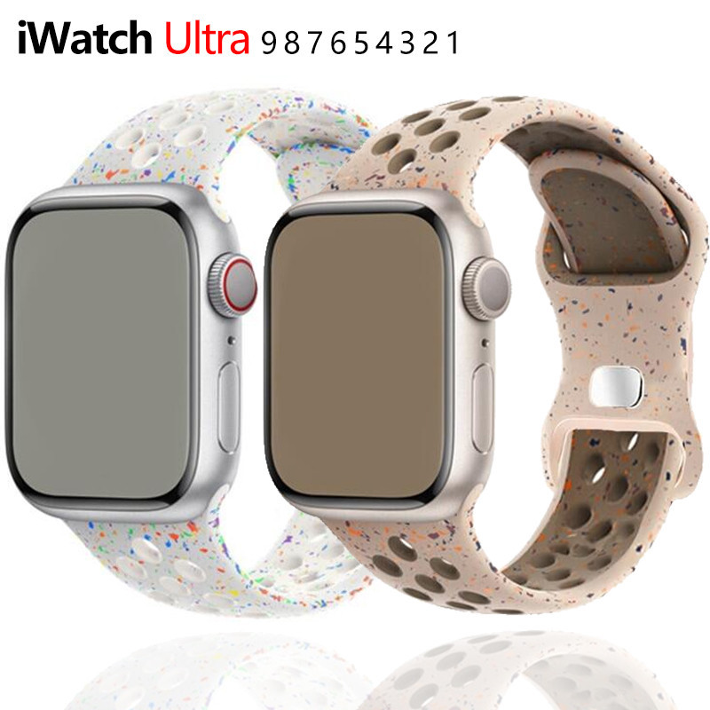 กีฬาสายยางอนุภาคสี Band เข้ากันได้กับ Apple Watch Ultra 3 2 49/46/45 มม.44 มม.42 มม.38 มม.Series11 10 9 8 7 6 5 SE 4 3