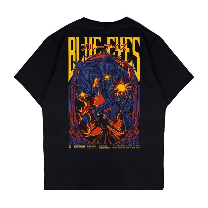 💚2024【HOT】Kaos Pria Hitam Kizaru T-shirt Anime Yu Gi Oh BLUE EYES เสื้อยืดคอตตอน S-5XL