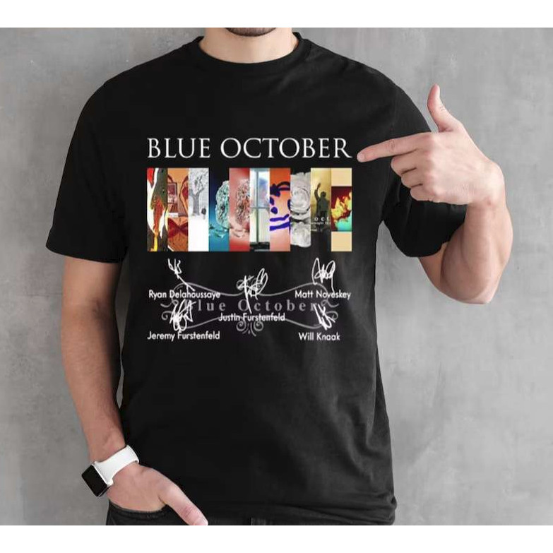เสื้อยืด Blue ตุลาคม Band Signatures สีดํา