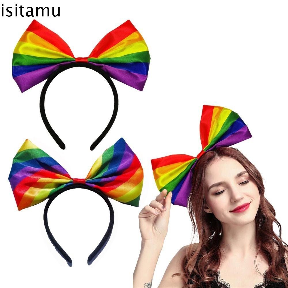 Isitaft Rainbow Bowknot ผม Hoop, สีสันที ่ สวยงาม Rainbow Bow Headband, เด ็ กของขวัญผ ้ า Art Pride Day Soft Party Head Hoop วันเกิด