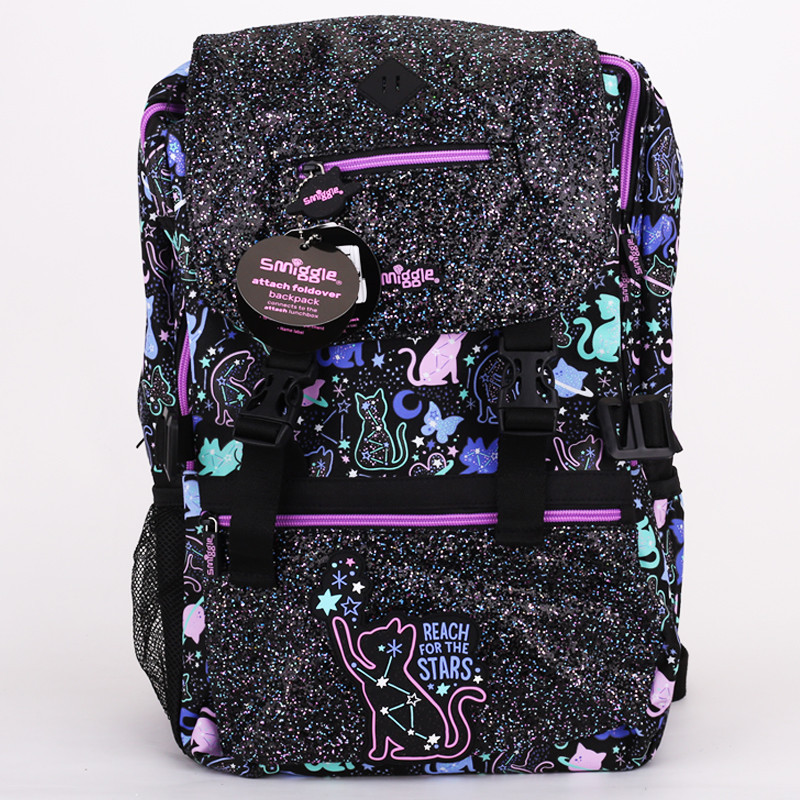 ออสเตรเลีย smiggle Black Cat Messenger กระเป ๋ าเป ้ สะพายหลังนักเรียนชั ้ นประถมศึกษาเกรดอาวุโสลดภาระเด ็ กหัวเข ็ มขัดคู ่ ความจุขนาดใหญ ่ พร ้ อมหน ้ าอก