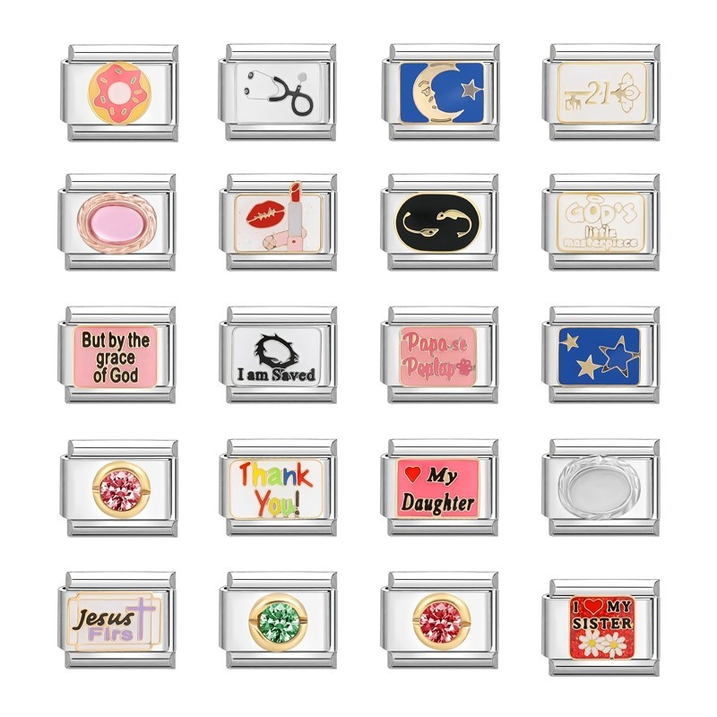 2024 ใหม ่ Charm สร ้ อยข ้ อมือ Moon Notes ดาวอิตาเลี ่ ยน Charm Links Fit 9 มม.สร ้ อยข ้ อมือสแตนเลสเครื ่ องประดับ DIY ทําขายส ่ ง