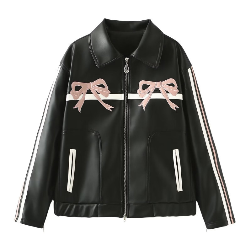 หนังนิ่ม แจ๊คเก็ตหนัง โบว์น่ารัก RIBBON LEATHER JACKET
