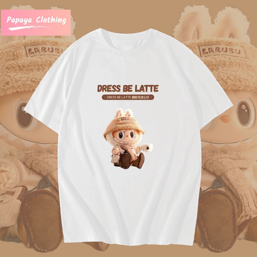 Papaya เสื้อยืดโอเวอร์ไซส์ เสื้อยืดเกาหลี ผ้าคอตตอน100% เสื้อยืด ลาบูบู้ Labubu Pop Mart WS0140