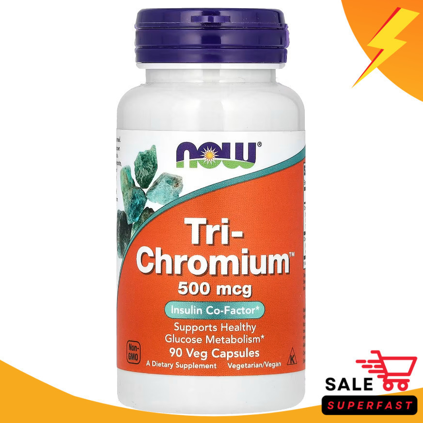 ส่งไว! ลอตใหม่! หมด.2028, NOW Foods, Tri-Chromium, 500 mcg, 90 แคปซูลผัก
