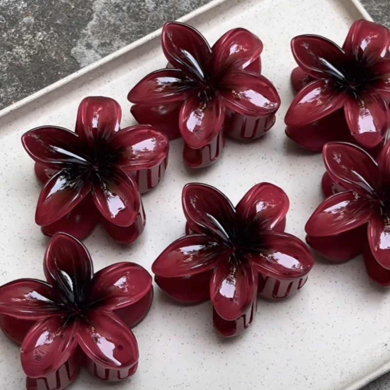สีแดง Bauhinia กิ๊บหนีบผมดอกไม ้ Claw คลิปกลับหัว Shark คลิปอุปกรณ ์ เสริมผม 8 ซม