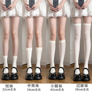 ถุงเท้ายาว ถุงน่องเนือเข่า สไตล์โลลิต้า ยืดหยุ่นสูง สีพื้น