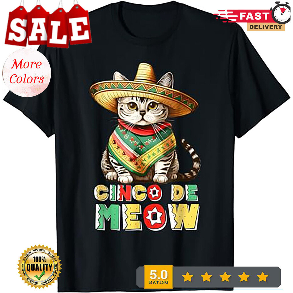 Feliz Cinco De Meow เสื้อยืดเม็กซิกันแมวตลก Fiesta 5 De Mayo
